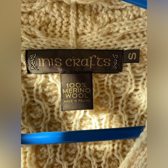 Inis Crafts Merino Wool Cardigan Sweater Women's Ireland Cable Open Front Sz S - Picture 5 of 5